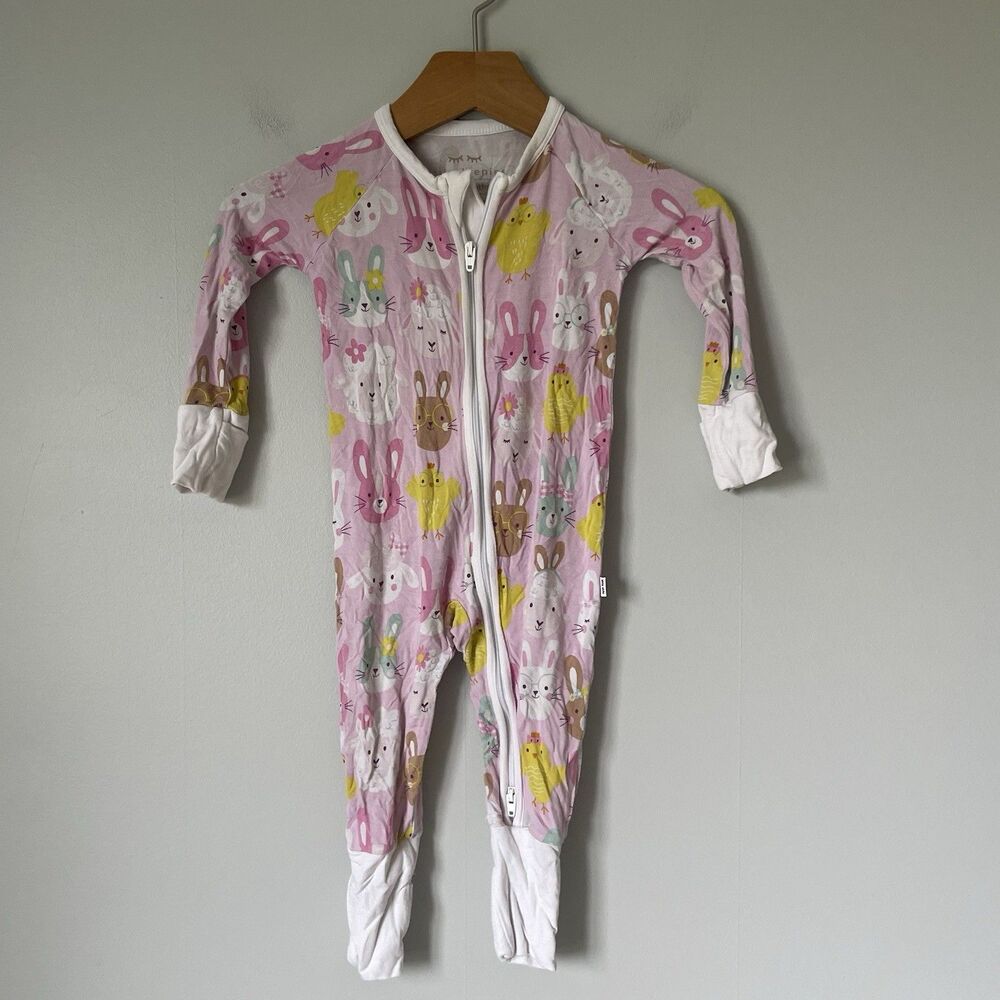 Little Sleepies Zippy Pajamas Bunnies Pink Bamboo Stretchy Baby Girl Size 3-6mo